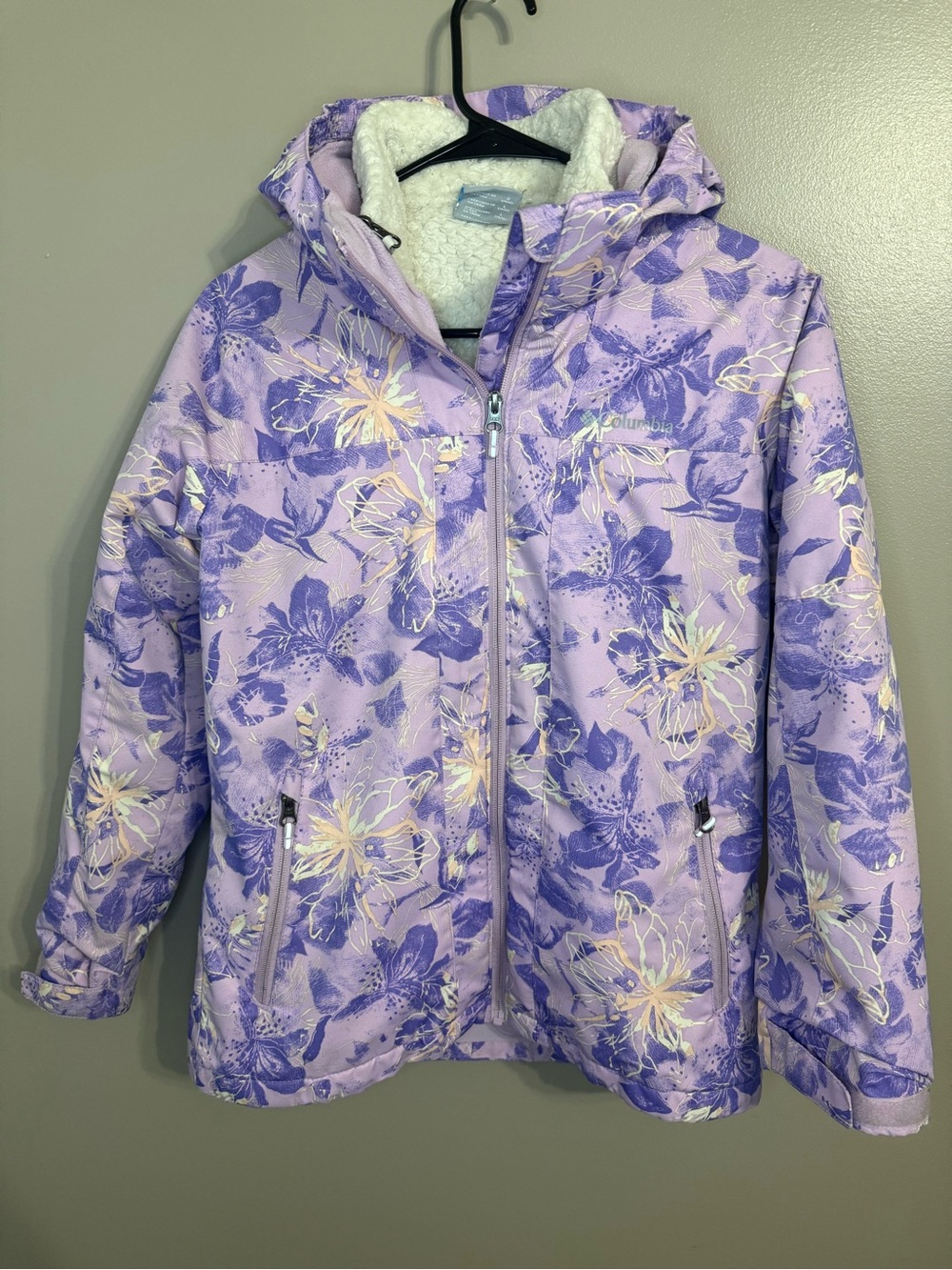Columbia Arctic Trip III Fleece Interchange Jacket Lavender Floral Girls L 14/16